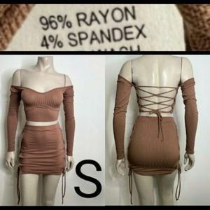 🆕Brown Off Shoulder Sexy Top & Skirt Set   Size S